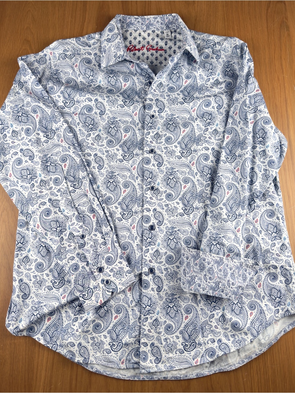 Robert Graham Men's M Classic Fit White Blue Paisley Shirt Flip Cuff